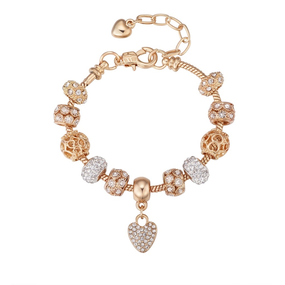 14K Gold Plated Cubic Zirconia Heart Charm Bracelet